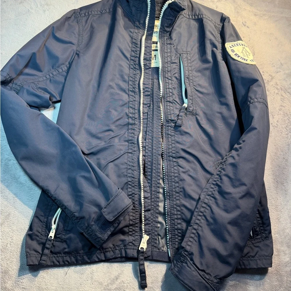 Abercrombie & Fitch Navy Lightweight Zip-Up Jacket with Contrast Trim